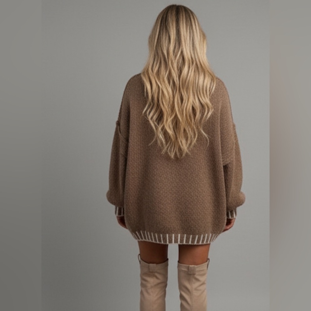 Oversized Drop Shoulder Long Sleeve Round Neck Casual Sweater - Picture 6 of 10